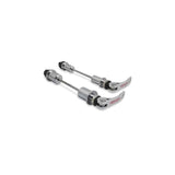 Minoura Trainer Thru Axle Adaptor P1.75 for indoor cycling stability, shown with the accessory and bike wheel attachment