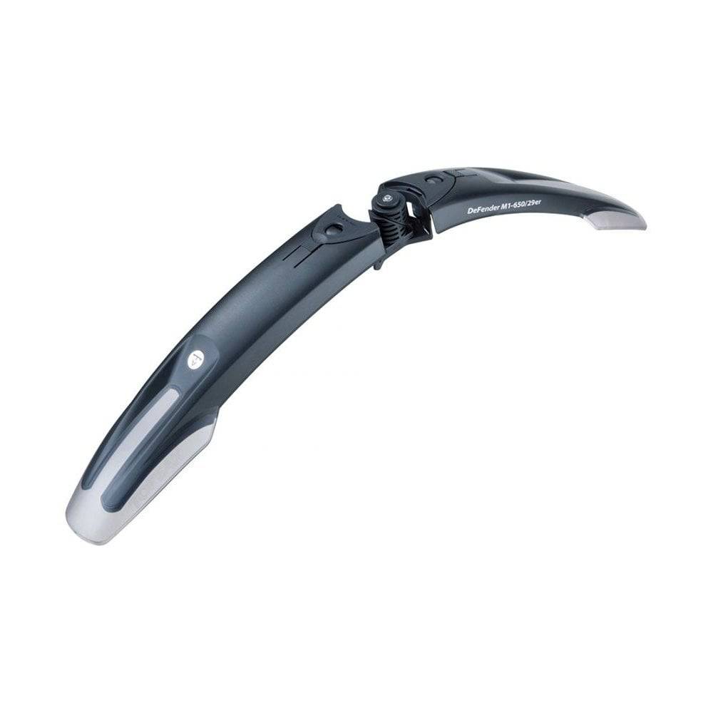 Topeak Mountain Guards Defender M1 front and XC11 rear mudguard set for bike protection, shown mounted on a mountain bike.