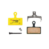 SwissStop Disc 28 brake pads for Shimano MTB XTR, XT M8000 with organic compound, shown in a close-up of the components.