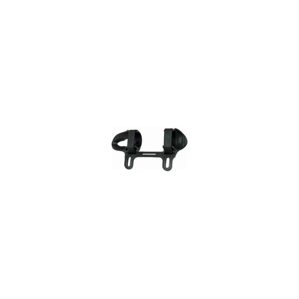 Topeak Harpoon S2 pump bracket in black for secure bike pump mounting, shown attached to a workshop wall.