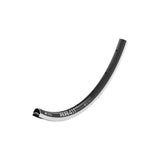 Black DT Swiss RR 411 Asymmetric Rear Road Rim with Presta valve holes and SBWT design, lightweight cycling component.
