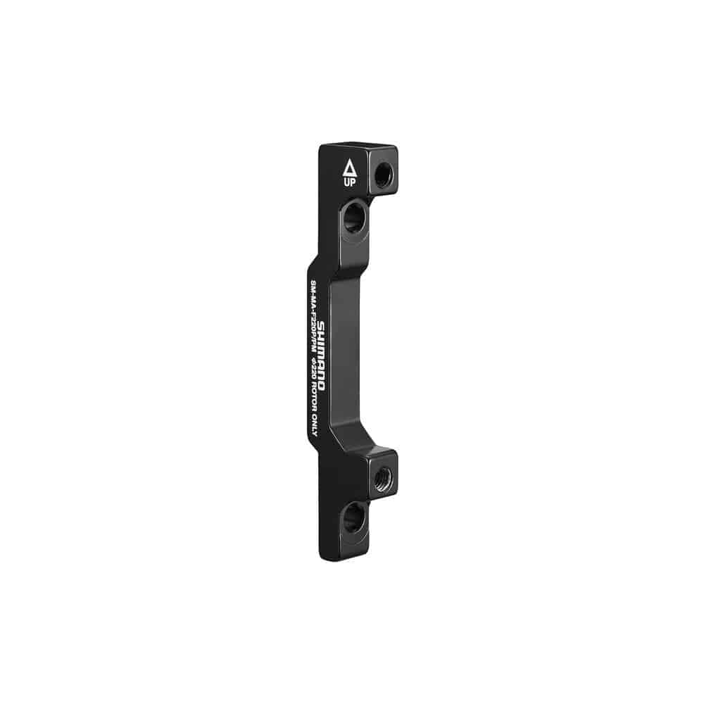 Shimano disc brake adapter for post mount caliper, converts 180mm fork/frame to fit 220mm rotors, bicycle components.