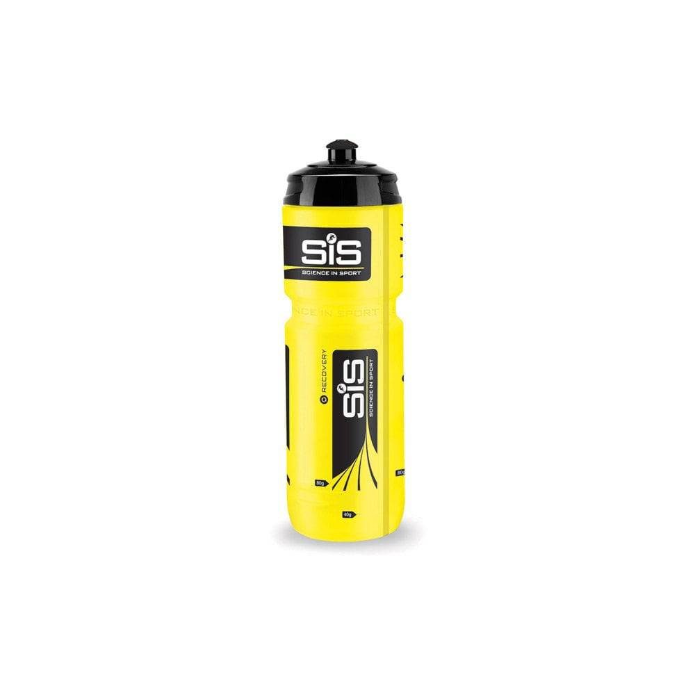 Yellow Science In Sport SiS 800ml drink bottle with measurement markings for mixing sports drinks and hydration.