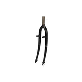 M Part 700c hybrid bike fork with 1-inch threaded steerer, V-brake mounts, rack mounts, and 130-165mm threads for cycling components.