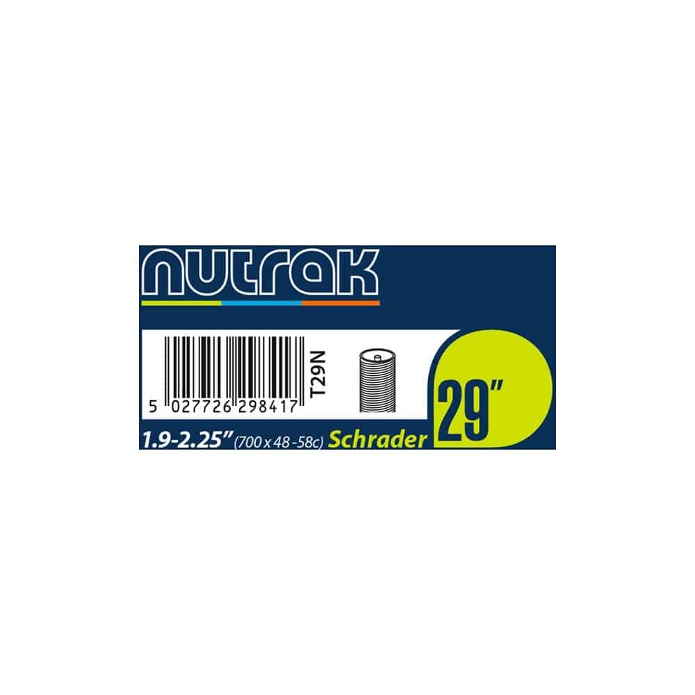 Nutrak 29-inch Schrader valve inner tube for 29-inch tires, bike component suitable for mountain and road bikes.