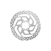 Shimano Acera SM-RT26 6-bolt disc brake rotor with mounting hardware for resin pads, shown with detailed metallic surface and bolt holes.