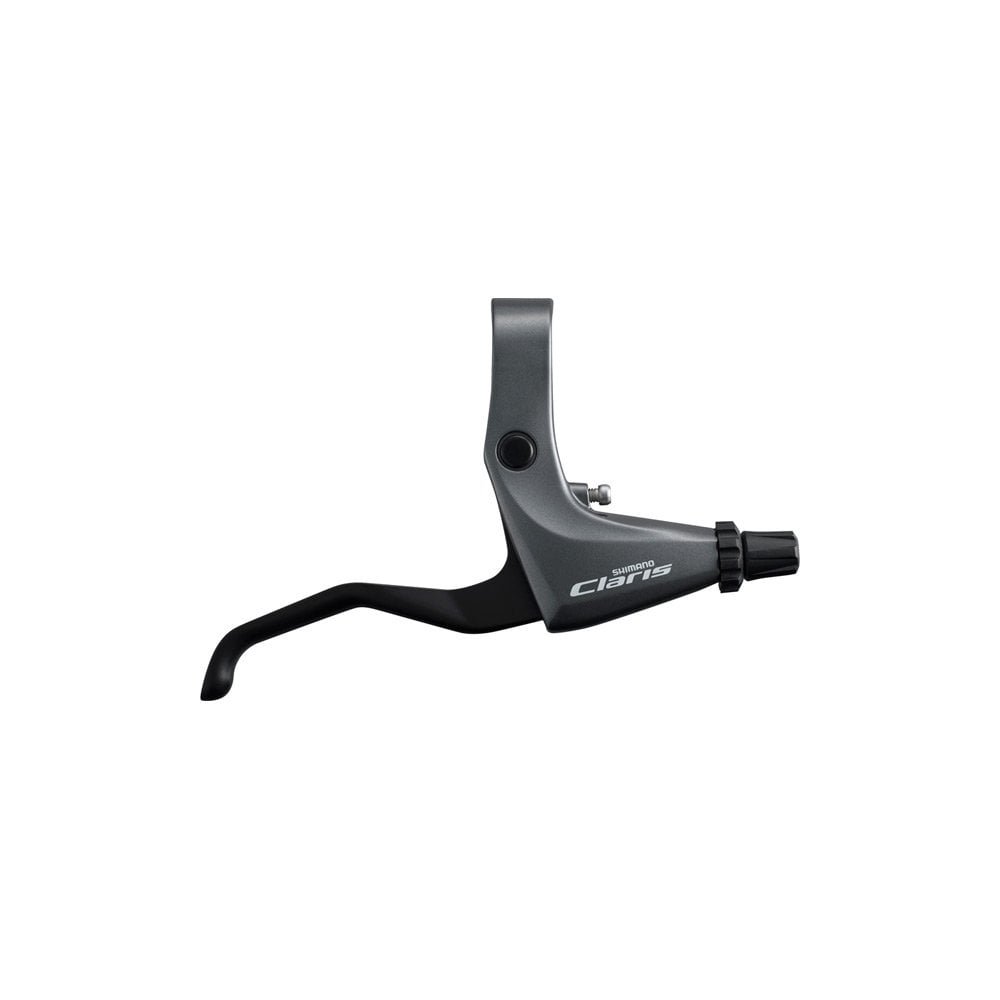 Shimano Claris BL-R2000 silver flat bar brake levers for mechanical bike brakes, showing sleek ergonomic design and mounting details.