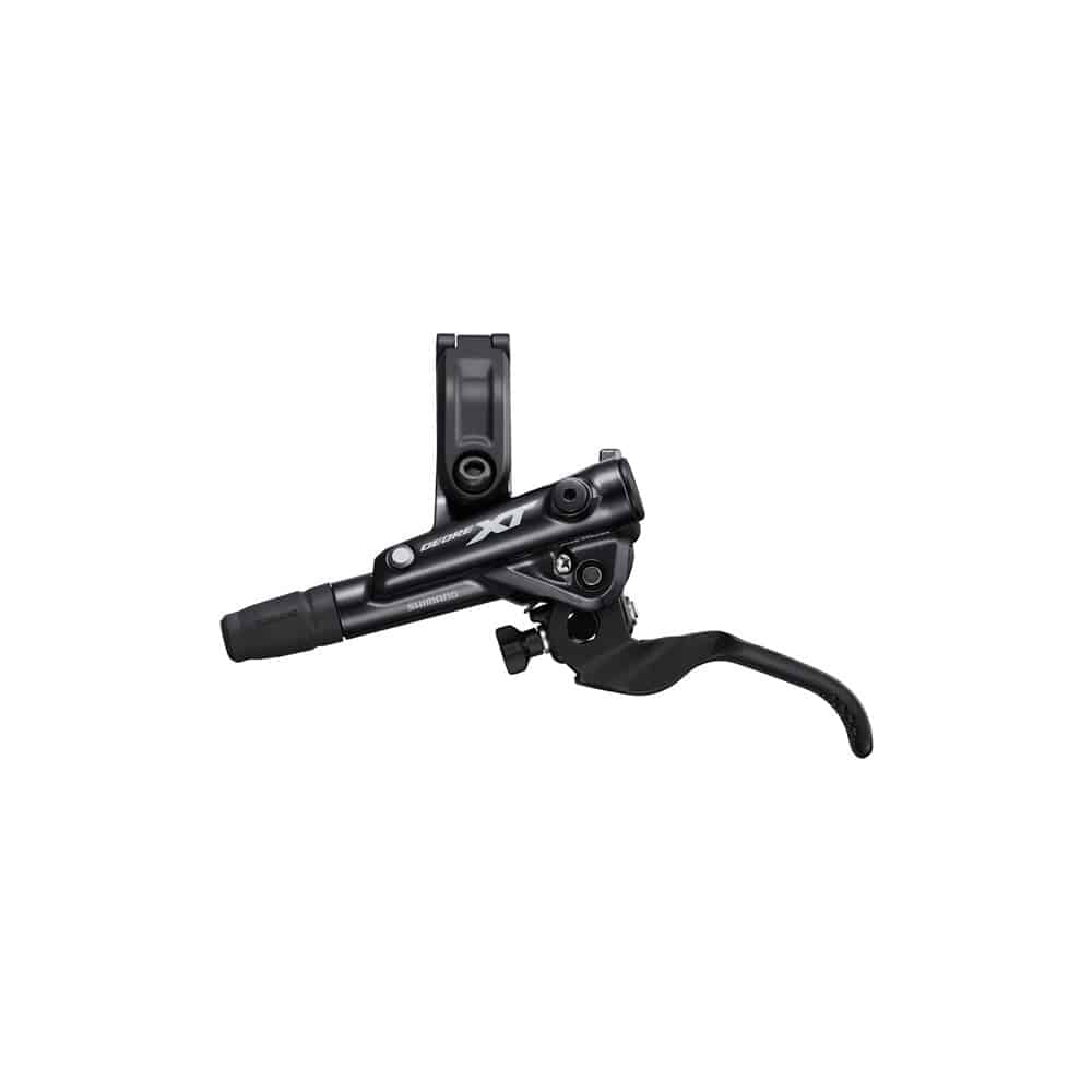 Shimano Deore XT BL-M8100 hydraulic disc brake lever set for mountain biking, showing close-up of brake levers on the component.