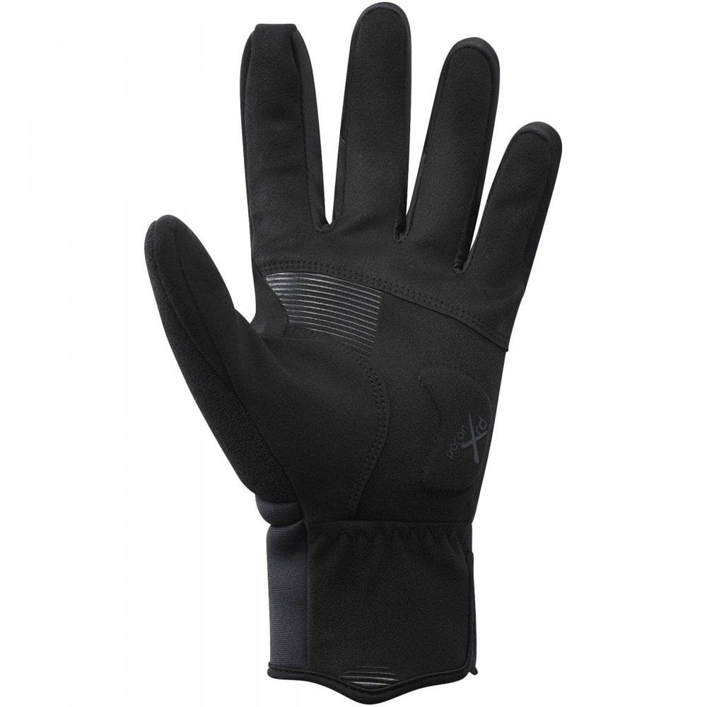 Shimano unisex windbreak thermal cycling gloves with touchscreen fingertips and reflective elements for cold weather riding.