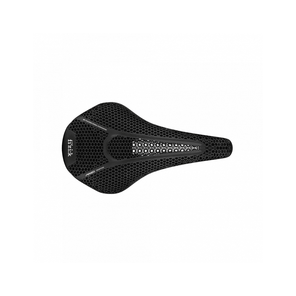 Fizik Vento Argo Adaptive R3 cycling saddle with 3D printed zonal cushioning, designed for comfort and performance in bike components.