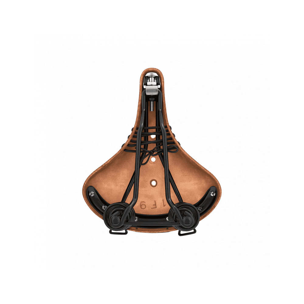 Brooks B67 Softened Tan Leather Saddle for comfortable urban riding, showing the saddle's cushioned leather and sleek design.