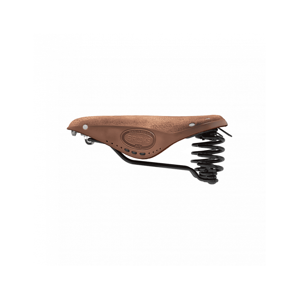 Brooks B67 Softened Tan Leather Saddle for comfortable urban riding, showing the saddle's detailed leather and sturdy design.