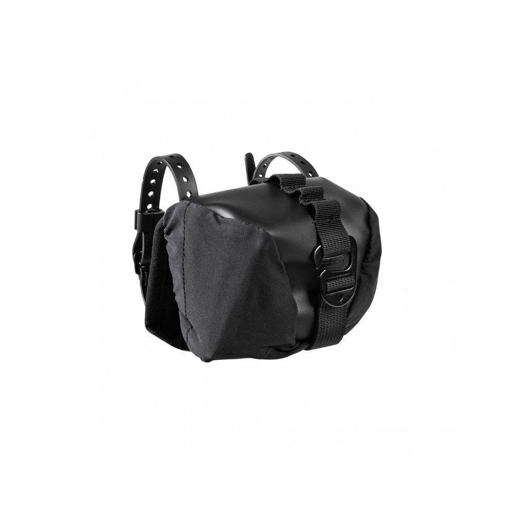 Black Topeak Gearpack MTB and gravel bike accessory bag with tool-free mounting, showing compact design and secure attachment.