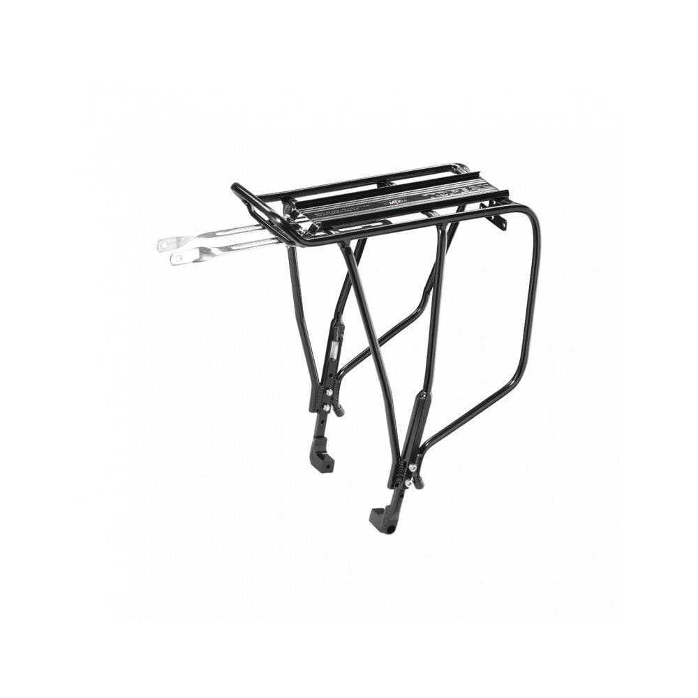 Topeak Super Tourist DX Uni rear rack for 24-29 inch mountain bike wheels, black MTB touring accessories with disc brake compatibility