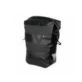 Topeak Drybag Pannier 24L waterproof bike bag with quicklock and handle lock system in black, shown mounted on a bicycle.