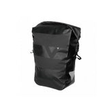 Topeak Drybag Pannier 24L waterproof bike bag with quicklock and handle lock system in black, shown mounted on a bicycle.