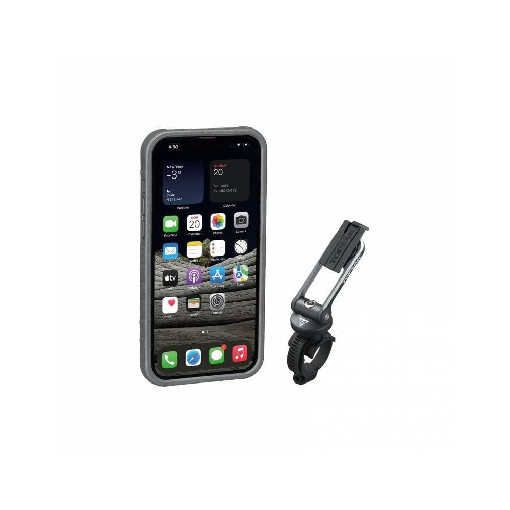 Topeak Ridecase iPhone 13 Pro Max bike phone mount with adjustable viewing angles, accessory for cycling and smartphone use.