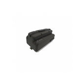 Topeak E-xplorer TrunkBag in black with expandable panniers for eBike battery storage, shown with compartments and zippers.