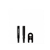 Topeak 28mm Presta valve extender with aluminum valve tool, black component for bicycle tire maintenance and valve extension.