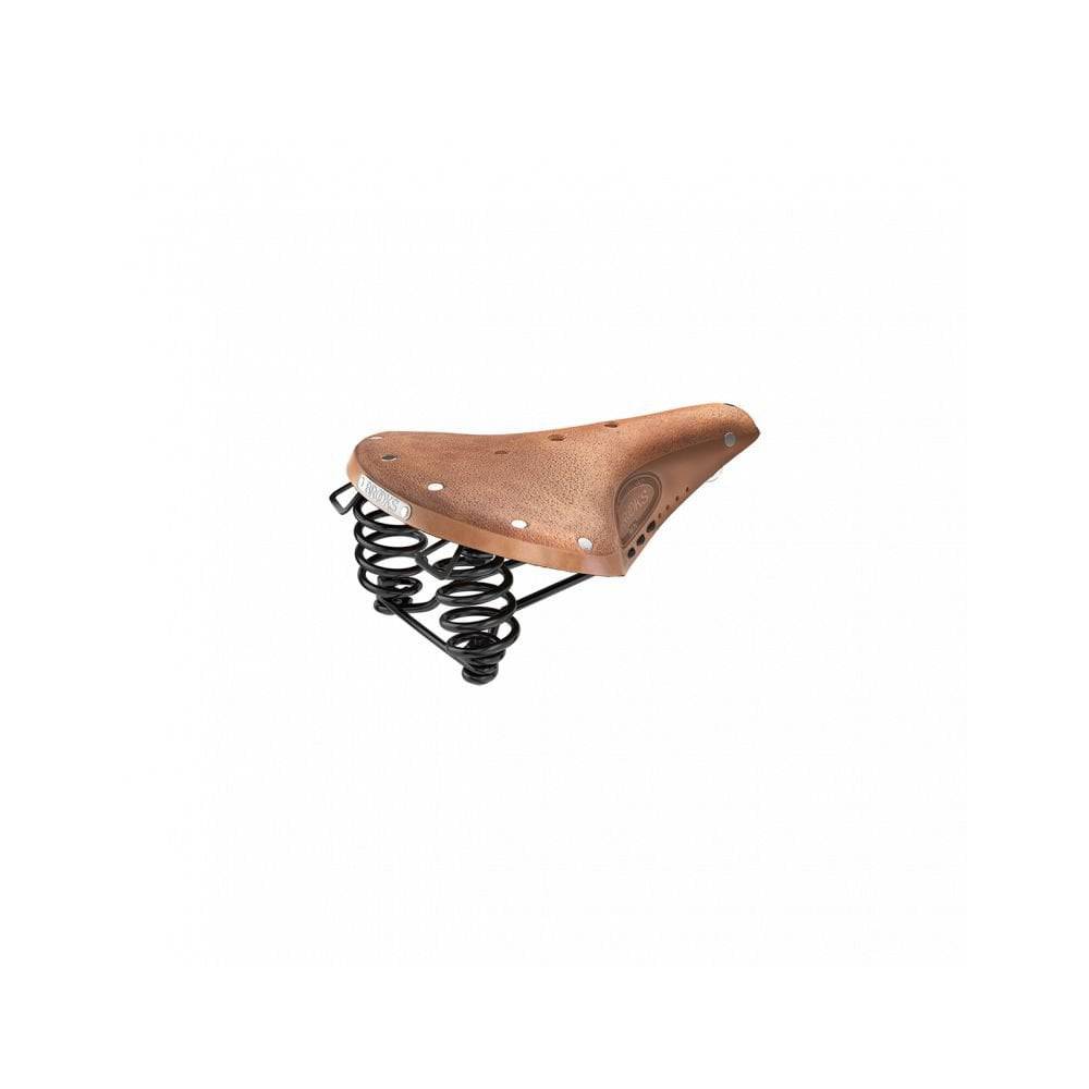 Brooks B67 Softened tan leather saddle for comfortable urban riding on bicycle, showcasing the classic leather design.