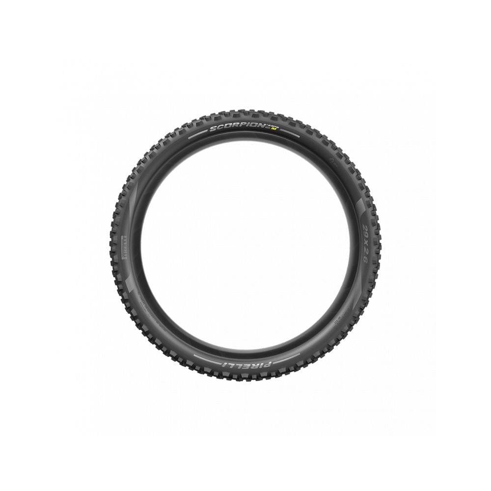 Pirelli Scorpion E-MTB M tyre with SmartGRIP Gravity compound for trail and enduro mountain biking, mounted on a bike rim.