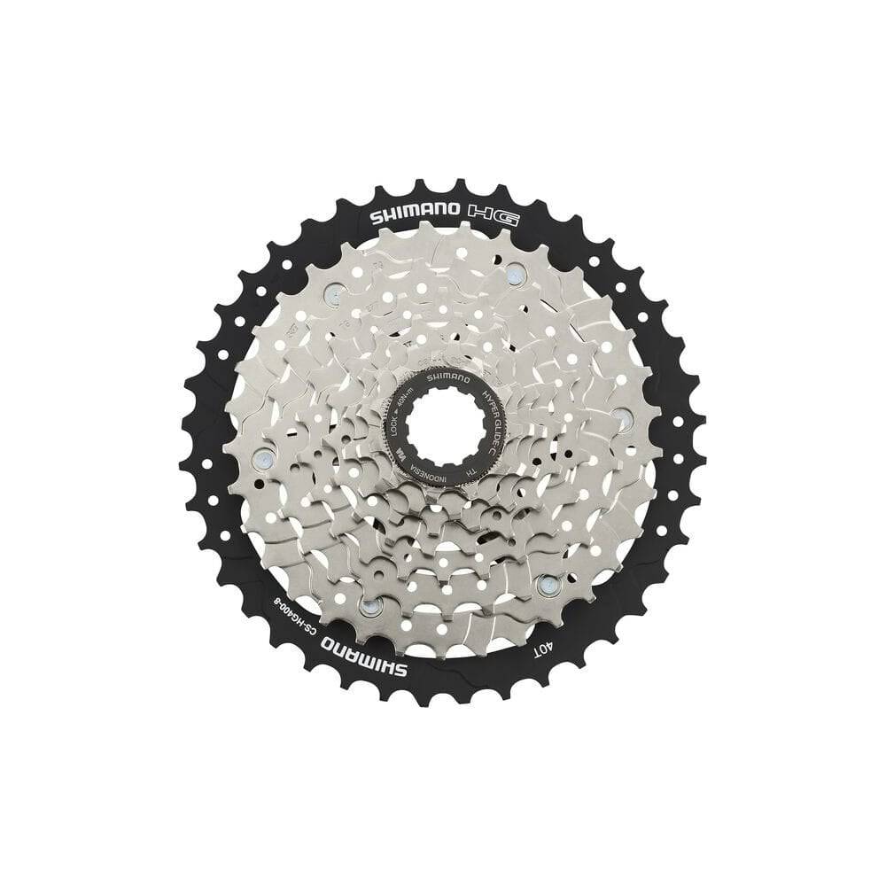 Shimano Acera CS-HG400 8-speed bike cassette with 11-40T MegaRange Hyperglide gears and durable component design.