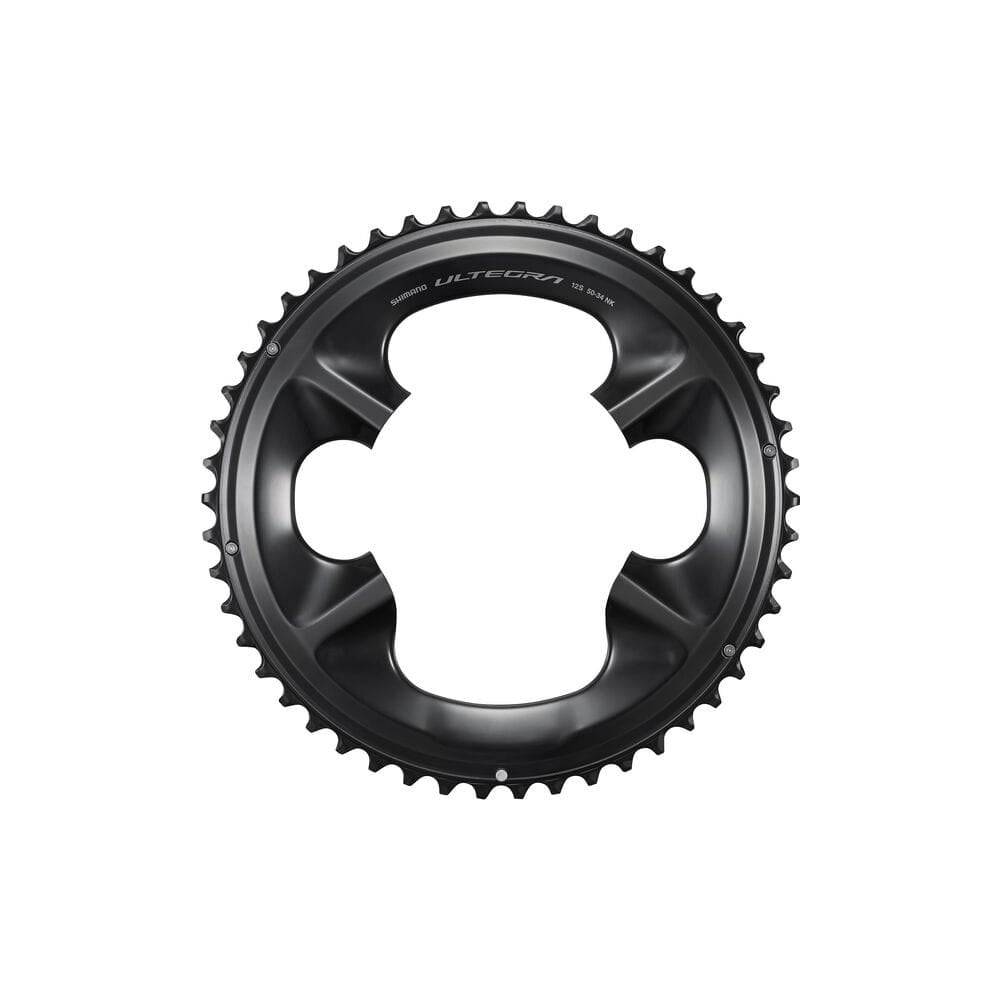 Shimano Ultegra FC-R8100 12-speed 50-tooth outer chainring for 50/34T crankset, bicycle component with black finish.