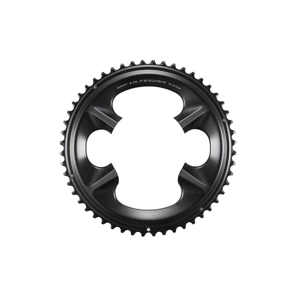 Shimano Ultegra FC-R8100 12-speed 52T outer chainring for 52/36T crankset, cycling component, black metal gear with teeth.