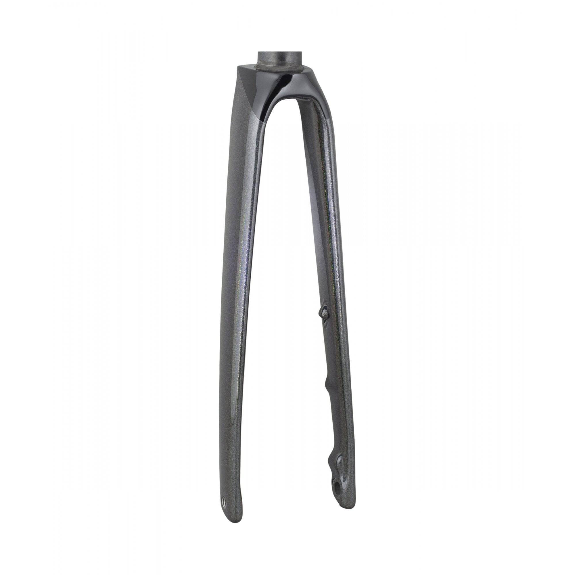 Trek Emonda SL7 road bike fork in black, lightweight alloy components for precise steering and control on rigid road bikes.
