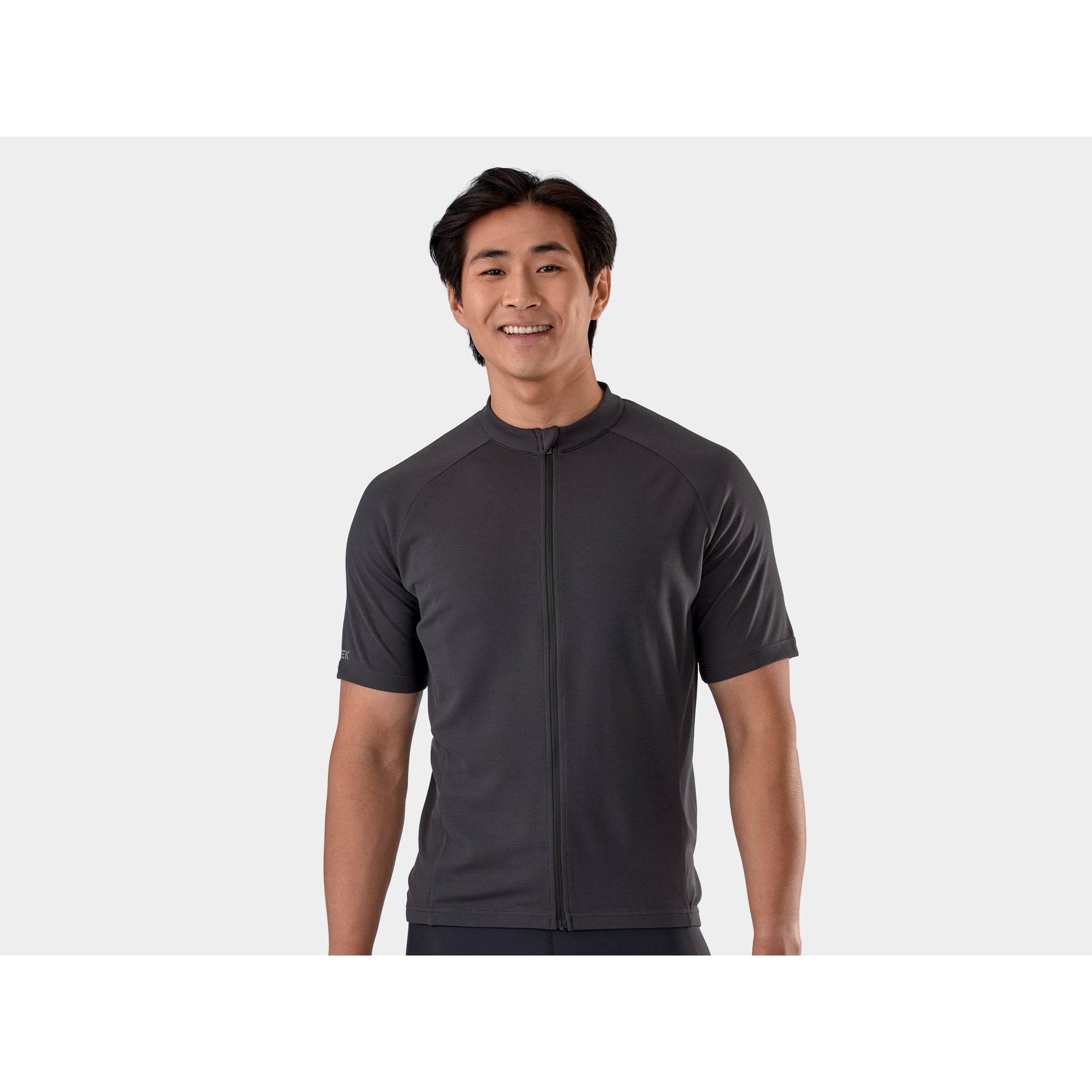Trek Solstice unisex cycling jersey, breathable and sustainable performance top, shown in a vibrant color, designed for active riding.