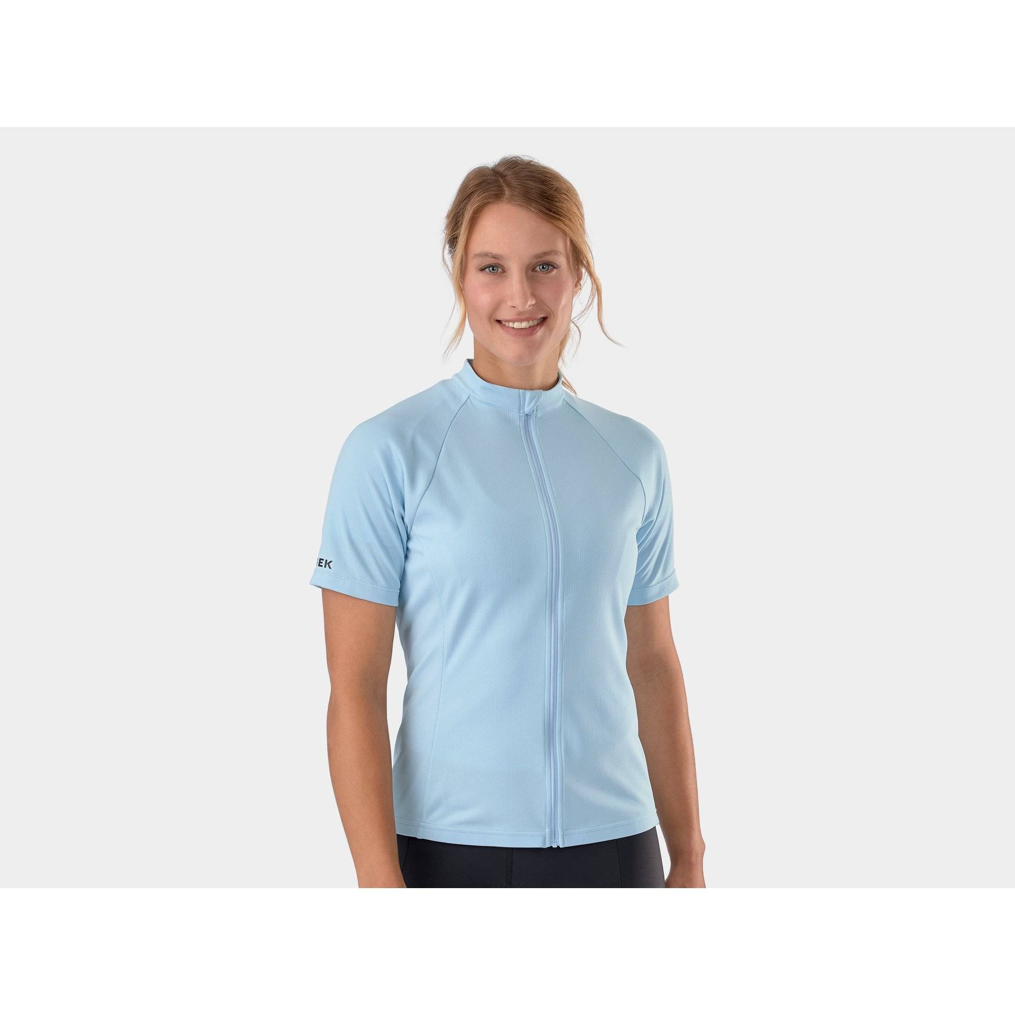 Trek Solstice women's cycling jersey featuring breathable fabric and eco-friendly performance fit, designed for comfortable riding.