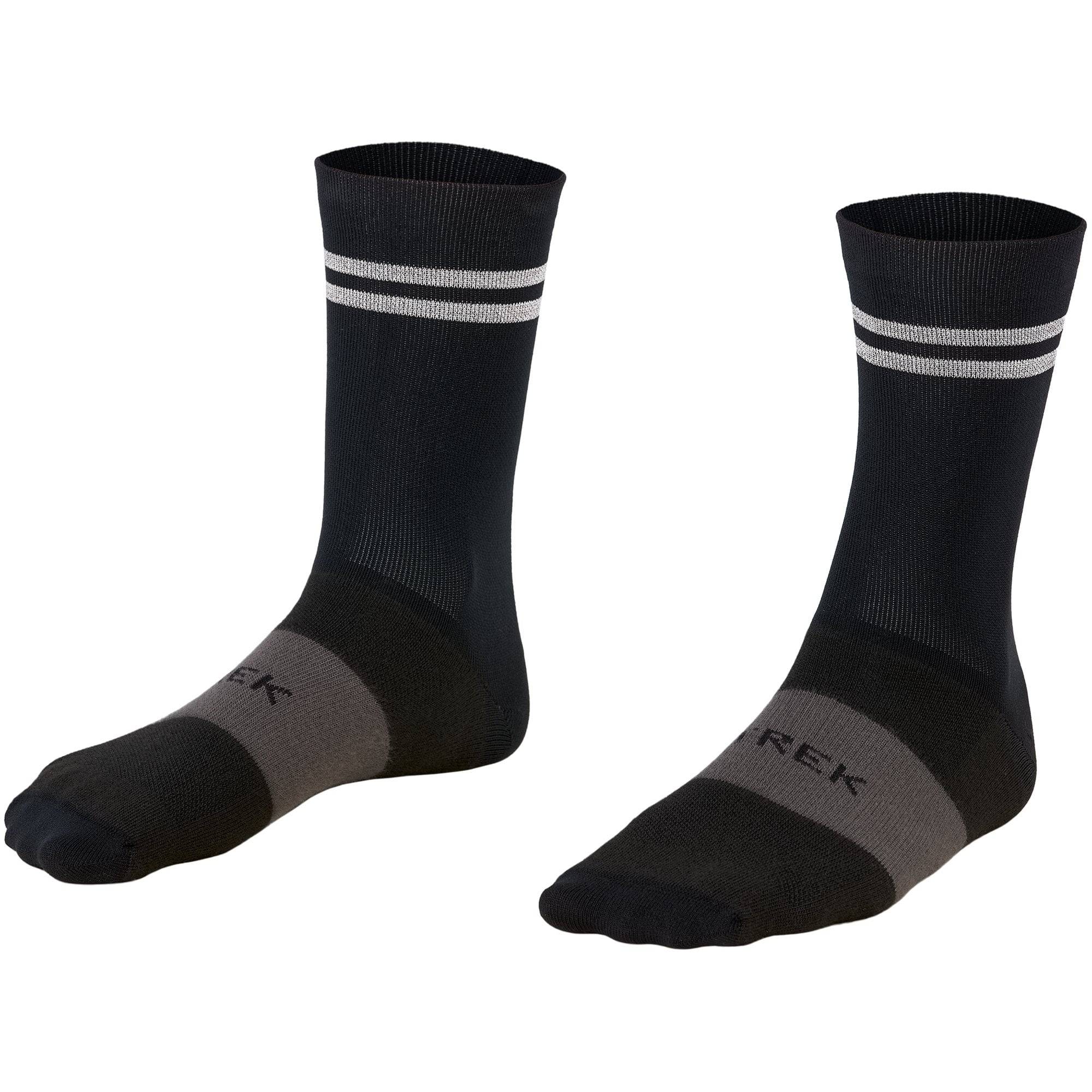 Trek Race Reflective Crew Cycling Socks with compression, eco-friendly yarn, and reflective details for outdoor bike riding.