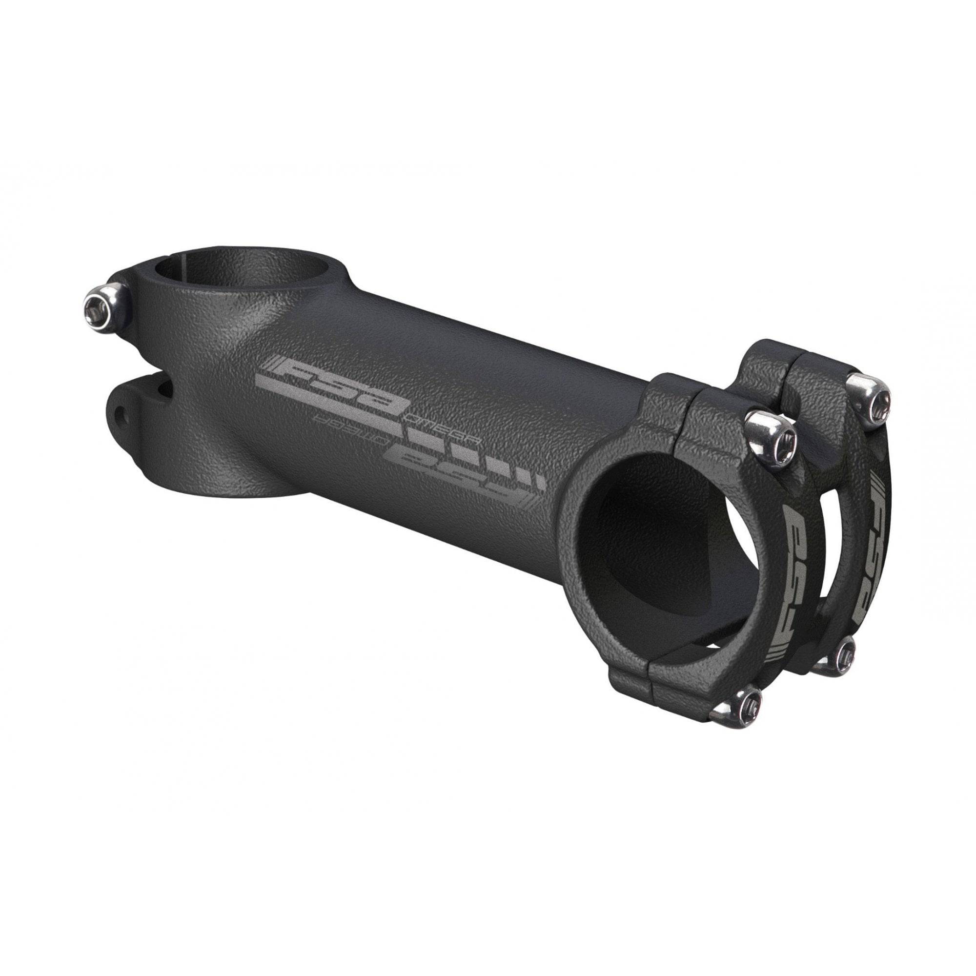 FSA Omega road bike stem with 31.8mm clamp, 60-130mm length, ±6° angle, black component for cycling handlebars.