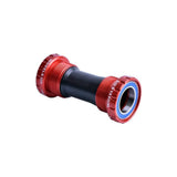 Wheels Manufacturing BSA threaded frame bottom bracket with ABEC-3 bearings for 24mm cranksets, red color, component for bicycles.