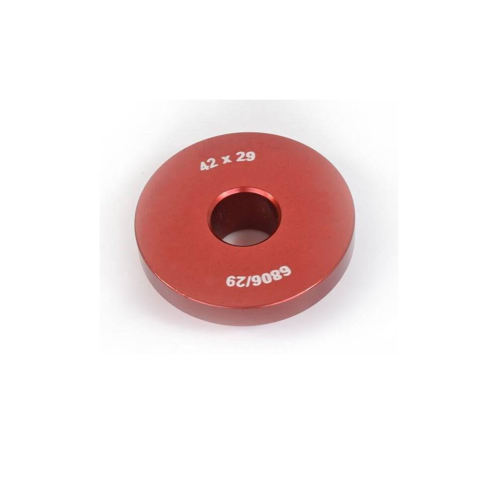 Wheels Manufacturing 29mm open bore drift tool for bearing installation and pressing in a workshop setting.