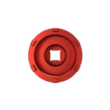 Wheels Manufacturing Panasonic 62mm E-bike lockring tool for 1/2 drive socket, used in workshop for bike maintenance.