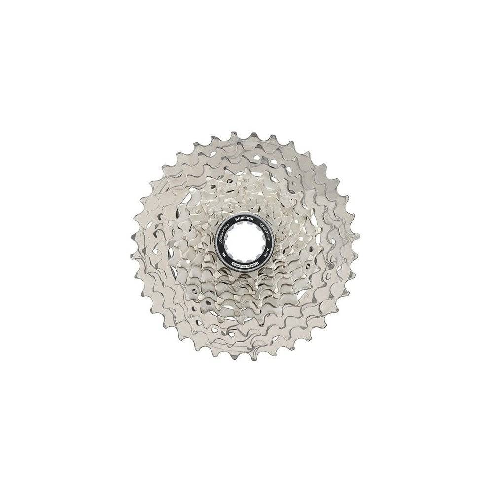 Shimano 105 CS-HG710 12-speed road bike cassette with 11-36T Hyperglide+ gears, featuring silver sprockets and precise engineering.