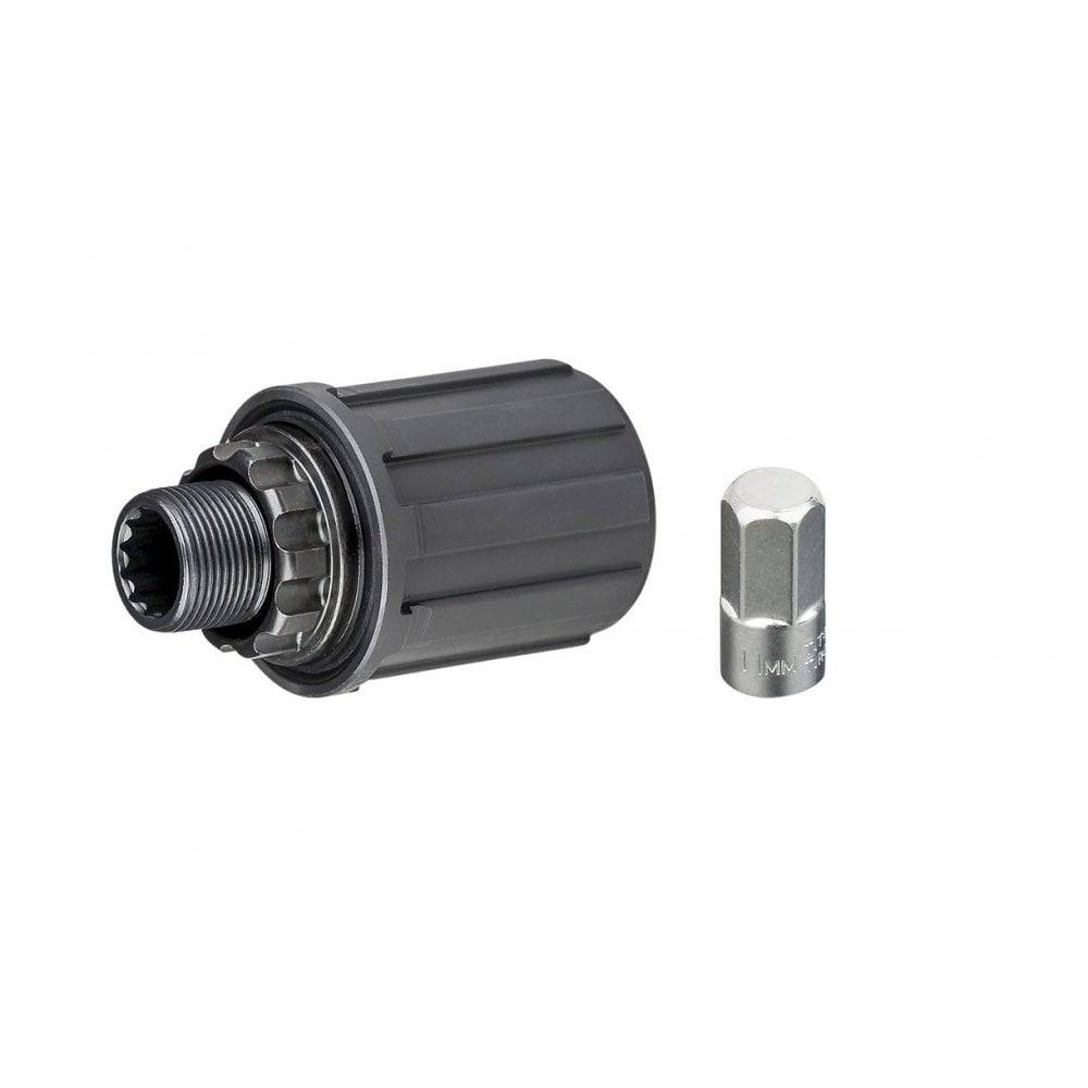 Black Bontrager SSR/Superstock/Select 8-10 speed freehub body with 130/135mm OLD for bicycle wheel hub compatibility.