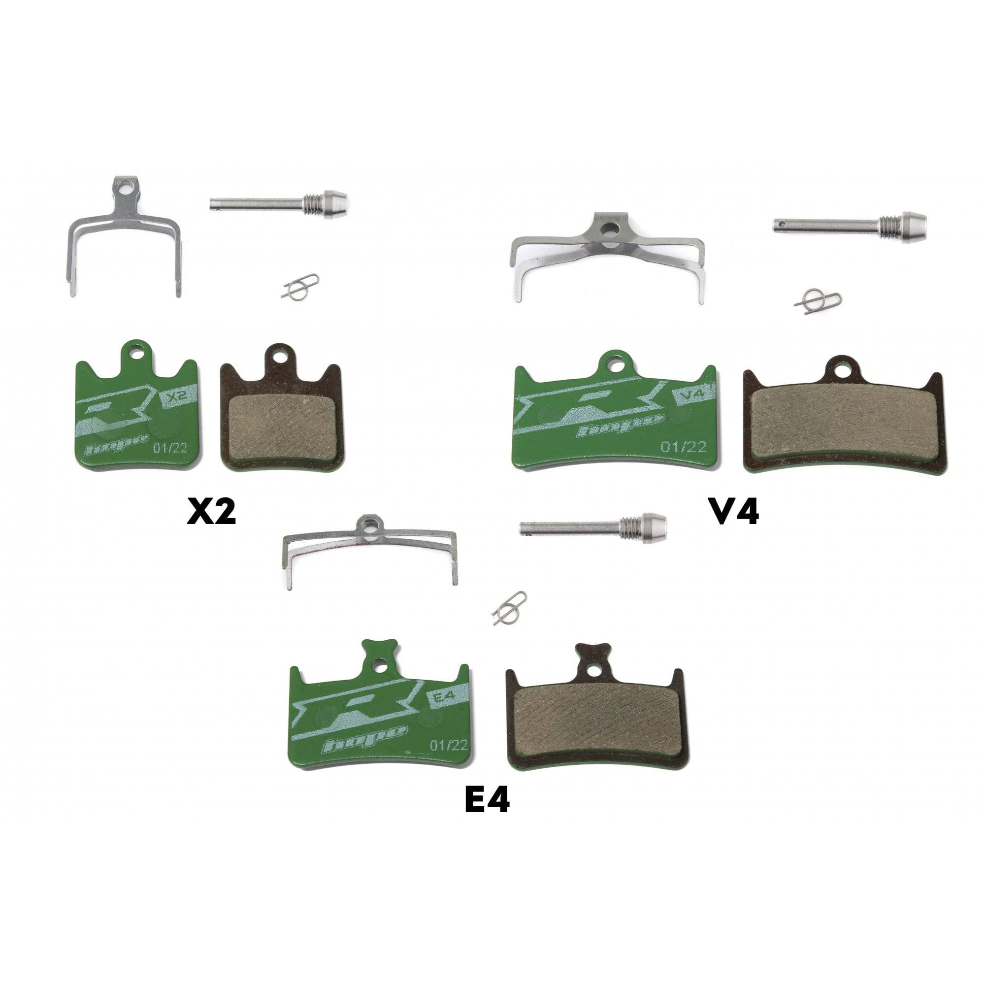 Hope Racing Compound Green disc brake pads for high-performance stopping power, shown in a close-up image of the components.
