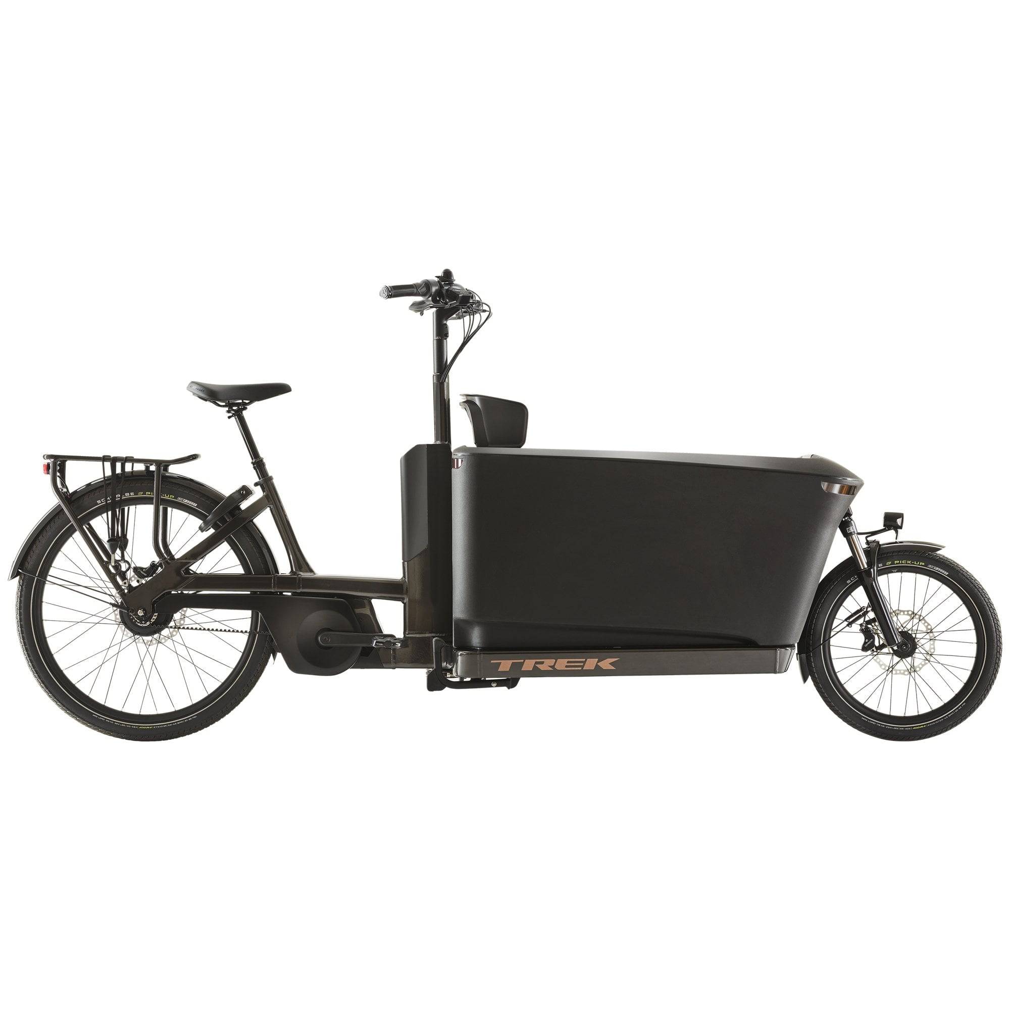 Trek Fetch+ 4 electric cargo bike with Bosch Performance Line CX motor and customizable child seating, shown outdoors.