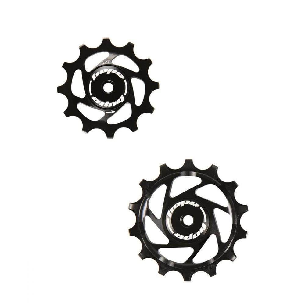 Hope 14/12 jockey wheels pair for bicycle drivetrain upgrade, durable components for smooth shifting and reliable performance.