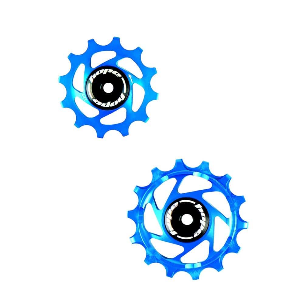 Hope 14/12 Jockey Wheels pair for bicycles, durable drivetrain upgrade, smooth shifting components, silver metal finish