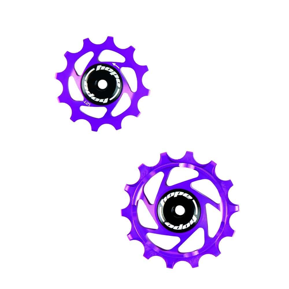 Hope 14/12 Jockey Wheels pair for bicycle drivetrain, durable components designed for smooth shifting and reliable performance.