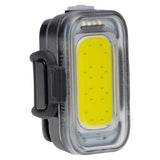 Blackburn Grid Front Bike Light with rechargeable COB LED, multiple lighting modes, mounted on a bicycle handlebar.