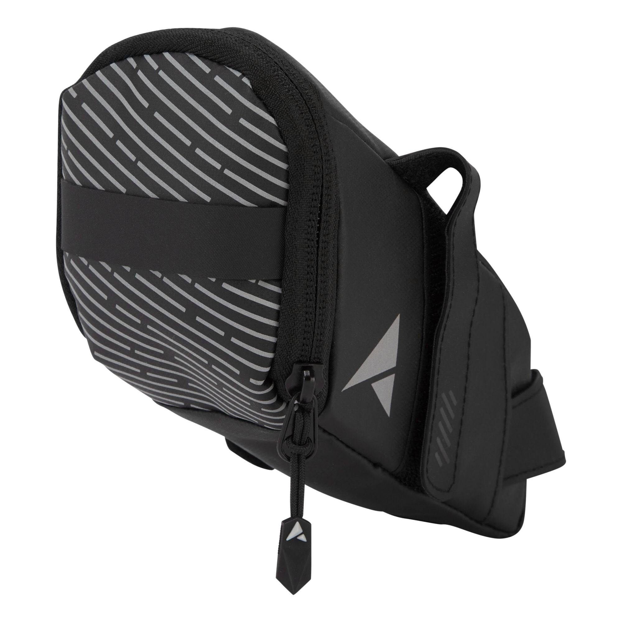 Altura Nightvision medium saddle bag in black with reflective accents, 0.6L cycling accessories for safe bike riding.