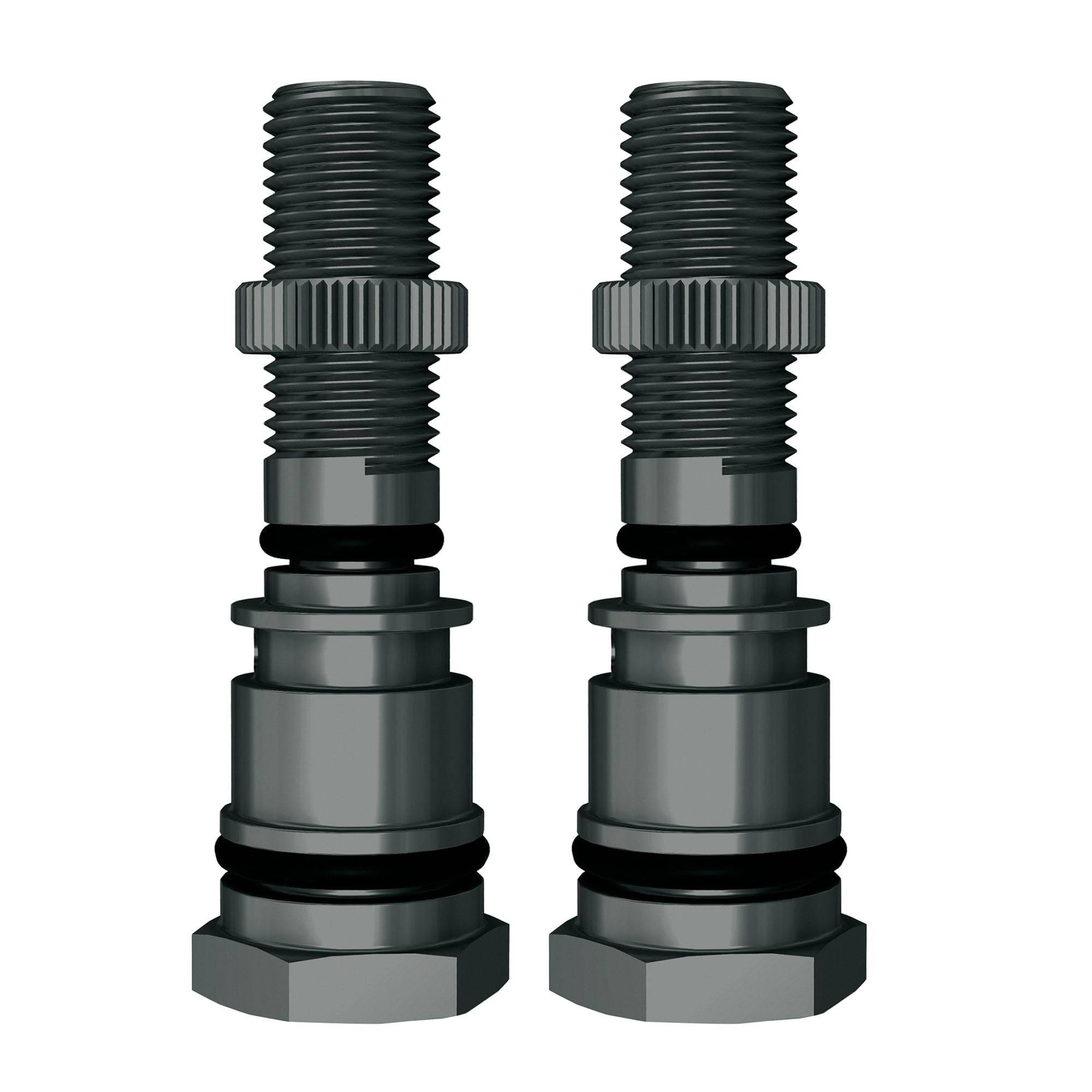 Pair of SKS Airspy replacement Schrader valves for bike pumps, durable accessories for reliable tire inflation.