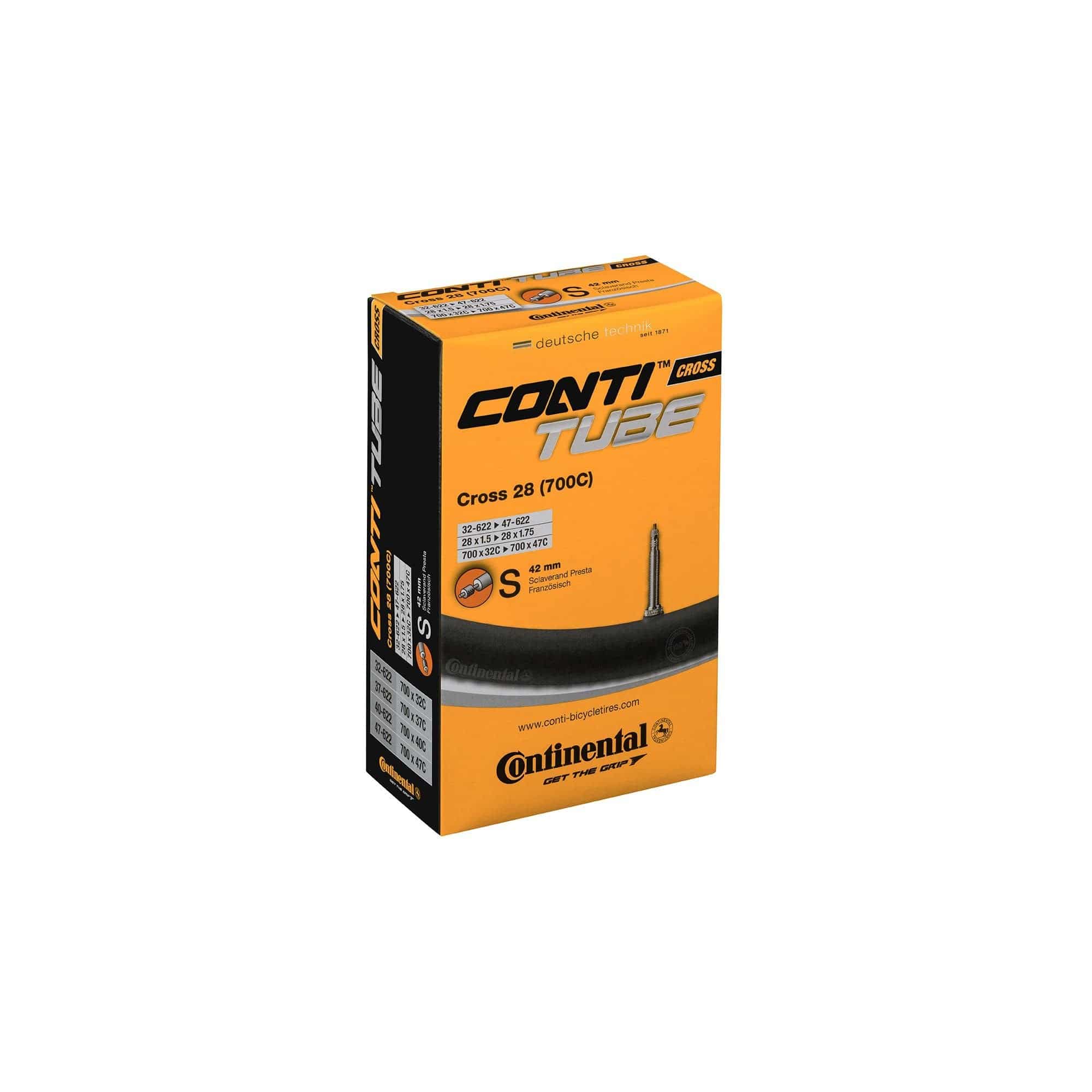 Continental 700x32-47C bike inner tube with Presta valve, durable butyl material for road and hybrid bikes.