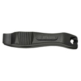 UNIOR tire levers set of 2, durable plastic bike tire removal tools, suitable for workshop use, shown in a workshop setting