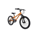Ridgeback MX20 kids bike with Suntour fork, suitable for children ages 6-10, riders 120-140cm, black and red frame.