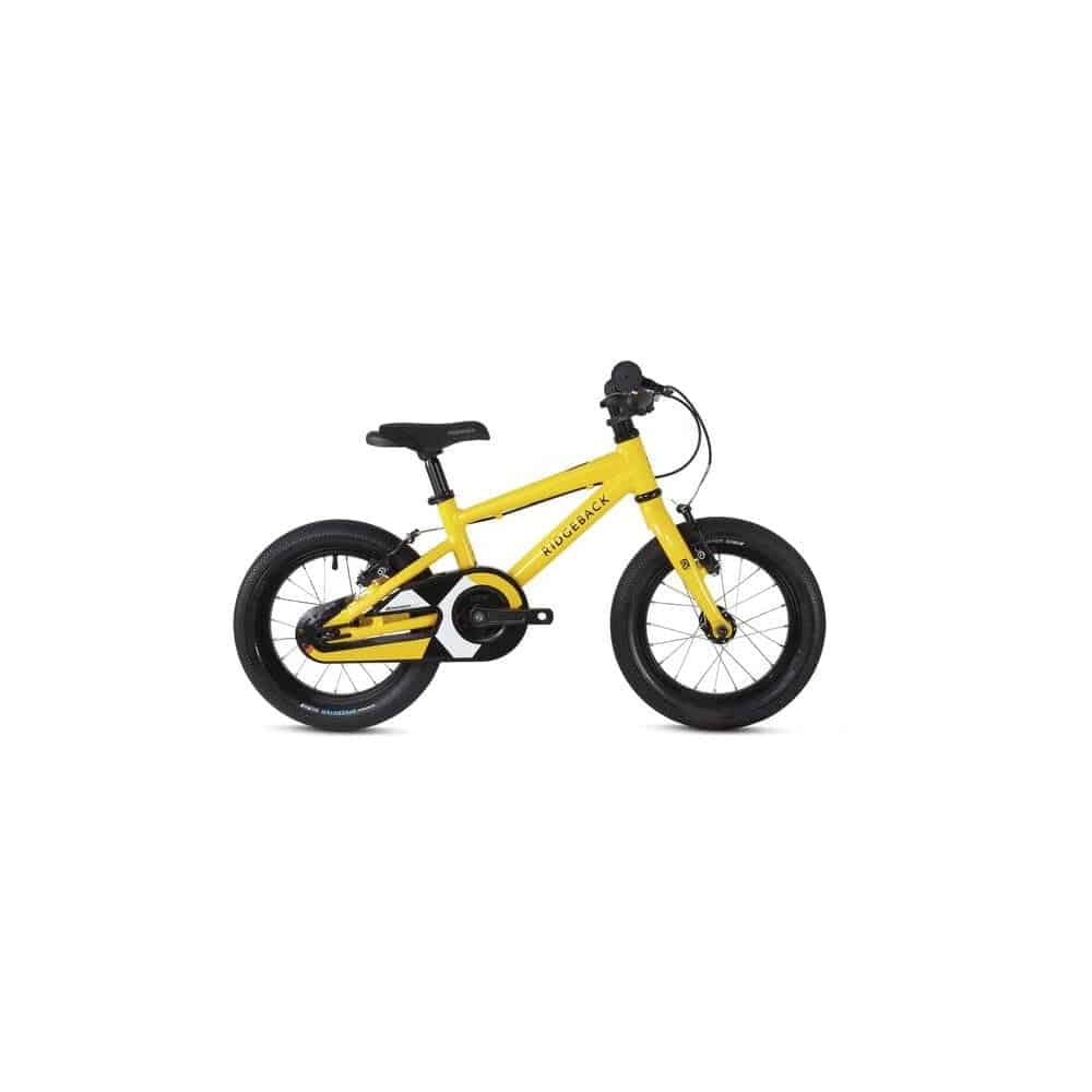 Ridgeback Dimension 14 kids bike for ages 3-4, featuring a sturdy frame and colorful design suitable for children 100-110cm tall.